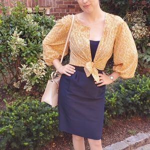 Vintage 60s Navy Silk Sheath Pencil Spaghetti